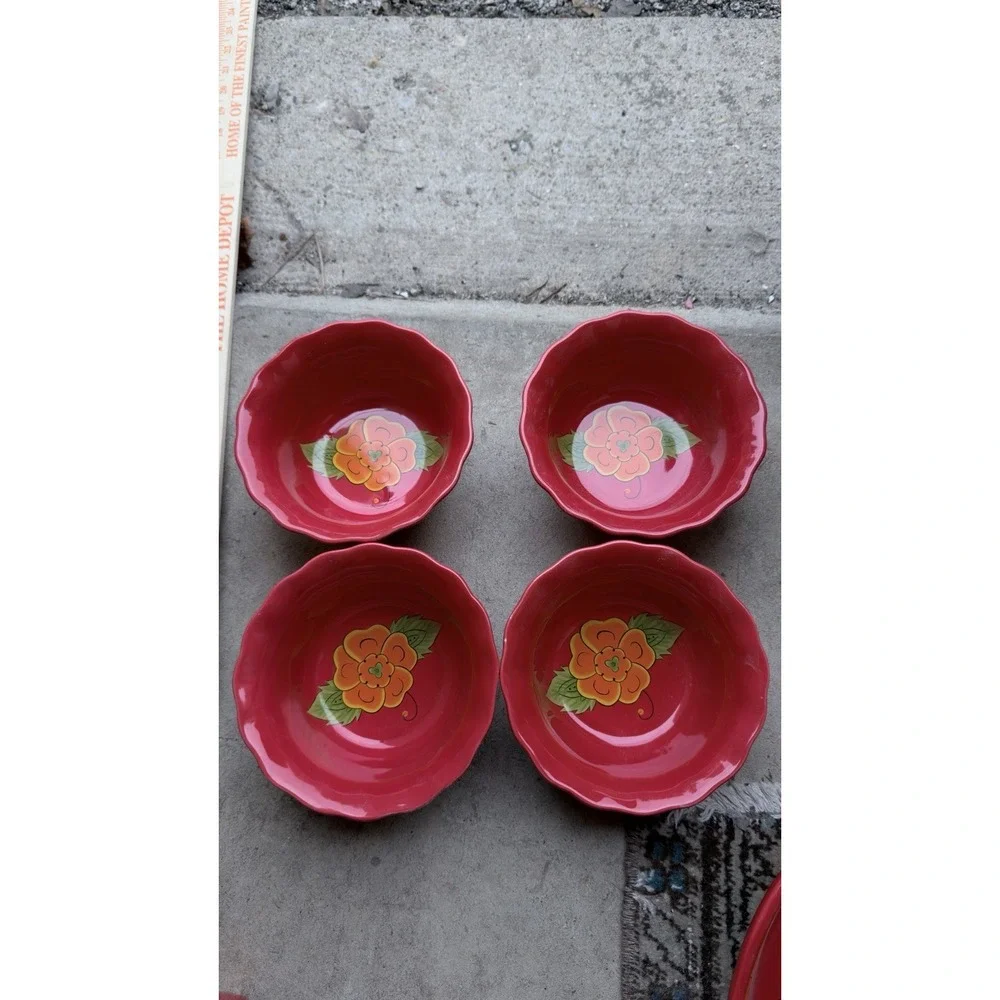 Temptations‎ Set of 4 Ramekins Poppy Passion Red Ovenware Bowls